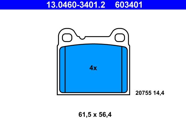 ATE 13.0460-3401.2 - Kit pastiglie freno, Freno a disco autozon.pro