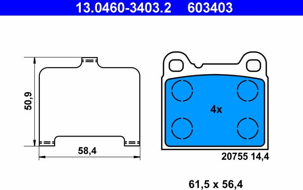 ATE 13.0460-3403.2 - Kit pastiglie freno, Freno a disco autozon.pro