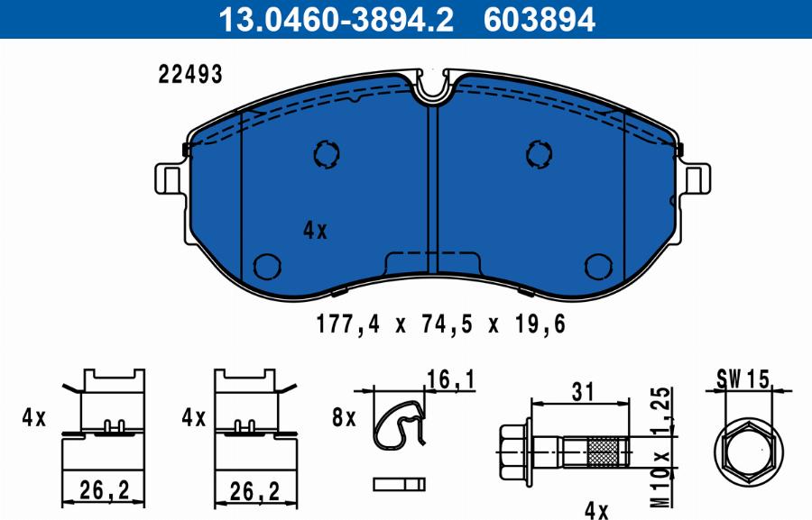 ATE 13.0460-3894.2 - Kit pastiglie freno, Freno a disco autozon.pro