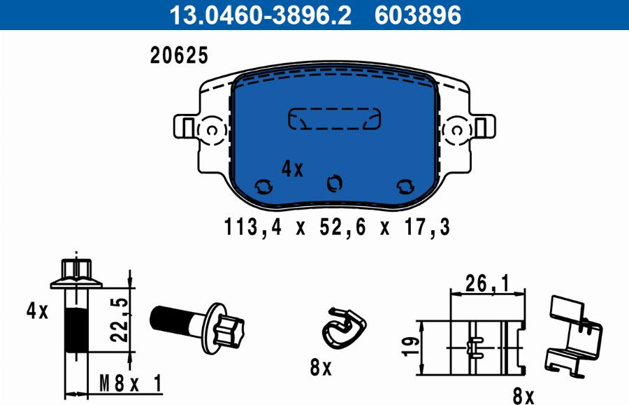 ATE 13.0460-3896.2 - Kit pastiglie freno, Freno a disco autozon.pro