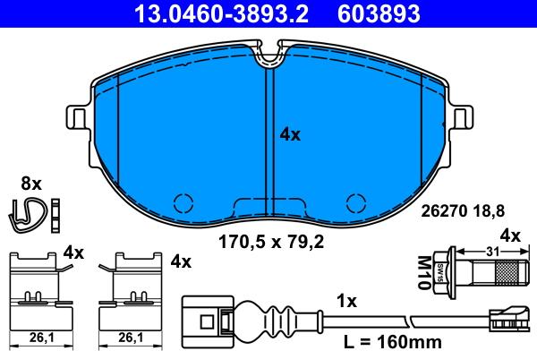 ATE 13.0460-3893.2 - Kit pastiglie freno, Freno a disco autozon.pro