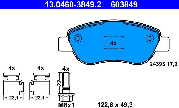 ATE 13.0460-3849.2 - Kit pastiglie freno, Freno a disco autozon.pro