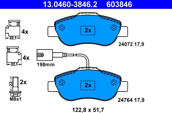 ATE 13.0460-3846.2 - Kit pastiglie freno, Freno a disco autozon.pro