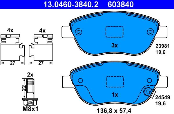 ATE 13.0460-3840.2 - Kit pastiglie freno, Freno a disco autozon.pro