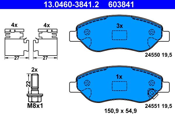 ATE 13.0460-3841.2 - Kit pastiglie freno, Freno a disco autozon.pro