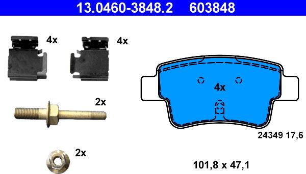 ATE 13.0460-3848.2 - Kit pastiglie freno, Freno a disco autozon.pro