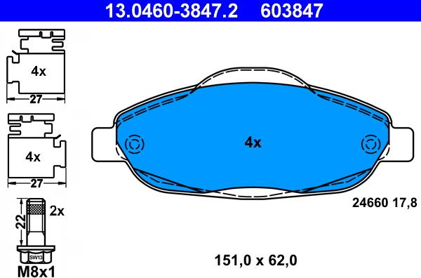 ATE 13.0460-3847.2 - Kit pastiglie freno, Freno a disco autozon.pro