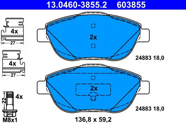 ATE 13.0460-3855.2 - Kit pastiglie freno, Freno a disco autozon.pro