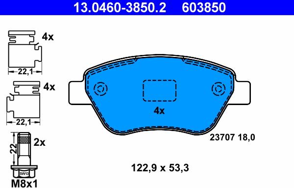 ATE 13.0460-3850.2 - Kit pastiglie freno, Freno a disco autozon.pro