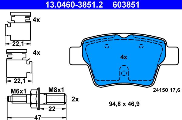 ATE 13.0460-3851.2 - Kit pastiglie freno, Freno a disco autozon.pro