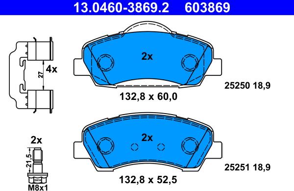 ATE 13.0460-3869.2 - Kit pastiglie freno, Freno a disco autozon.pro