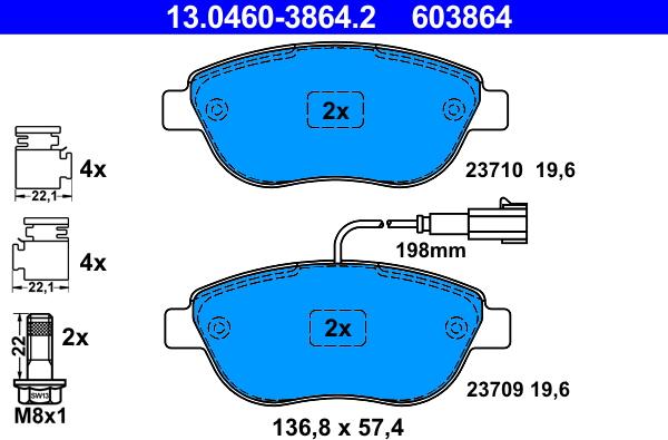 ATE 13.0460-3864.2 - Kit pastiglie freno, Freno a disco autozon.pro