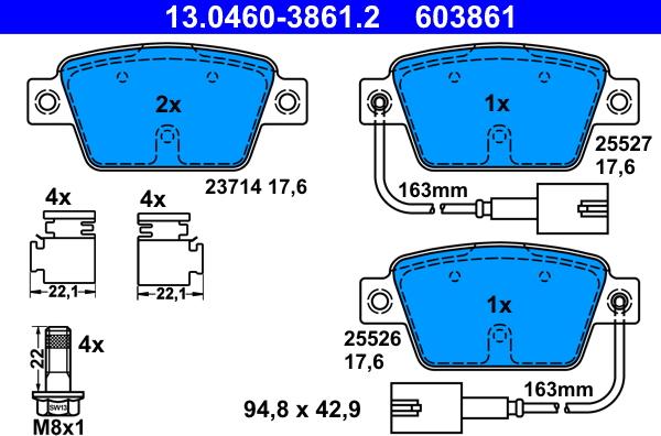 ATE 13.0460-3861.2 - Kit pastiglie freno, Freno a disco autozon.pro