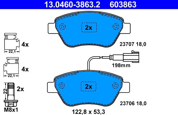 ATE 13.0460-3863.2 - Kit pastiglie freno, Freno a disco autozon.pro