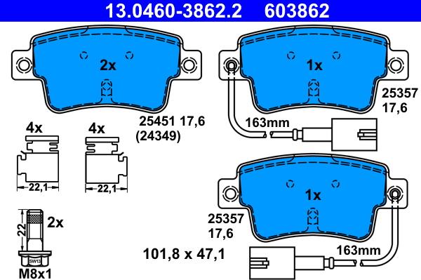 ATE 13.0460-3862.2 - Kit pastiglie freno, Freno a disco autozon.pro