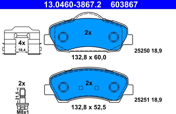 ATE 13.0460-3867.2 - Kit pastiglie freno, Freno a disco autozon.pro