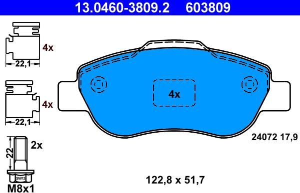 ATE 13.0460-3809.2 - Kit pastiglie freno, Freno a disco autozon.pro