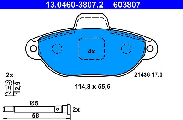 ATE 13.0460-3807.2 - Kit pastiglie freno, Freno a disco autozon.pro