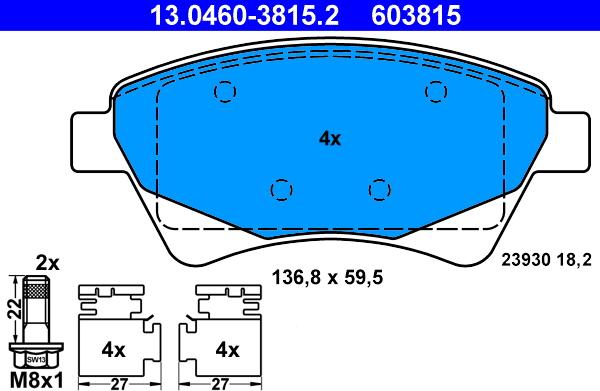 ATE 13.0460-3815.2 - Kit pastiglie freno, Freno a disco autozon.pro