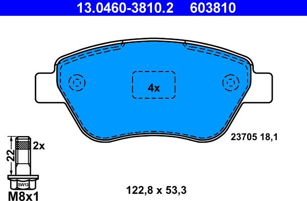 ATE 13.0460-3810.2 - Kit pastiglie freno, Freno a disco autozon.pro