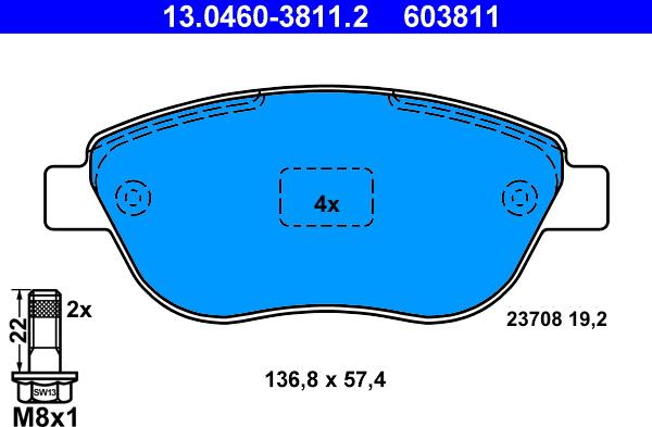 ATE 13.0460-3811.2 - Kit pastiglie freno, Freno a disco autozon.pro