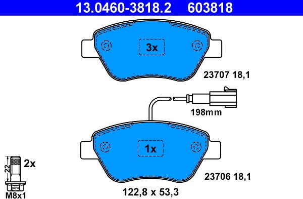 ATE 13.0460-3818.2 - Kit pastiglie freno, Freno a disco autozon.pro