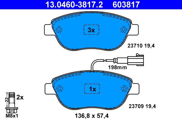 ATE 13.0460-3817.2 - Kit pastiglie freno, Freno a disco autozon.pro