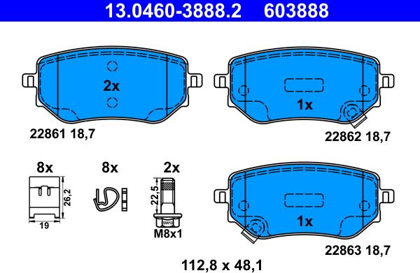 ATE 13.0460-3888.2 - Kit pastiglie freno, Freno a disco autozon.pro