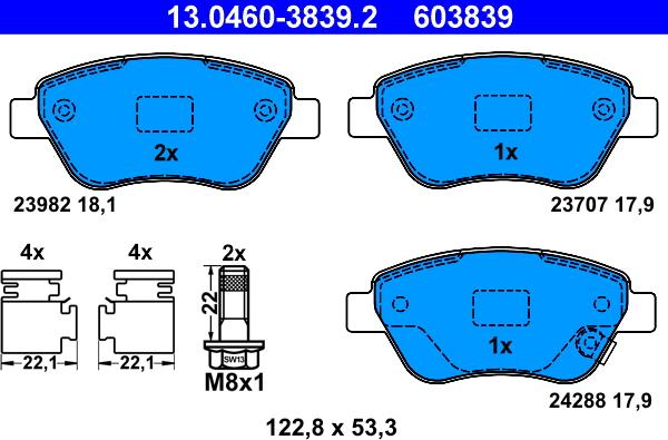 ATE 13.0460-3839.2 - Kit pastiglie freno, Freno a disco autozon.pro