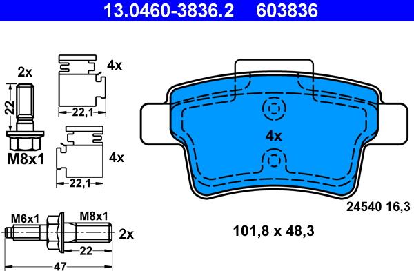 ATE 13.0460-3836.2 - Kit pastiglie freno, Freno a disco autozon.pro