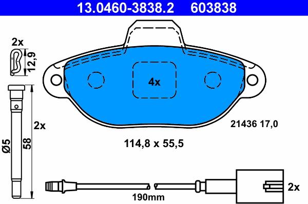 ATE 13.0460-3838.2 - Kit pastiglie freno, Freno a disco autozon.pro