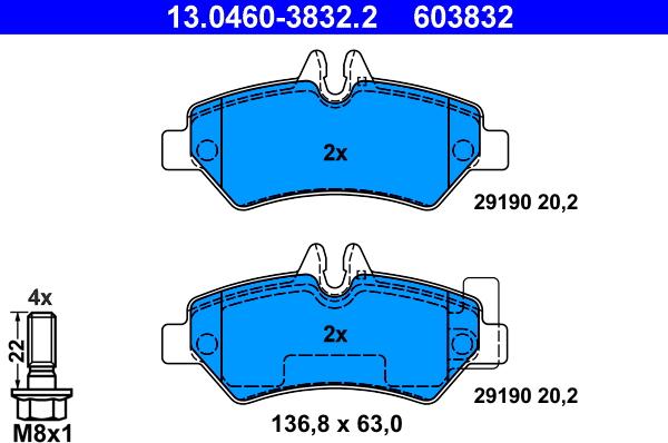 ATE 13.0460-3832.2 - Kit pastiglie freno, Freno a disco autozon.pro