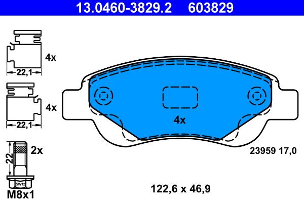 ATE 13.0460-3829.2 - Kit pastiglie freno, Freno a disco autozon.pro