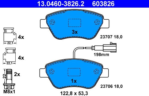 ATE 13.0460-3826.2 - Kit pastiglie freno, Freno a disco autozon.pro