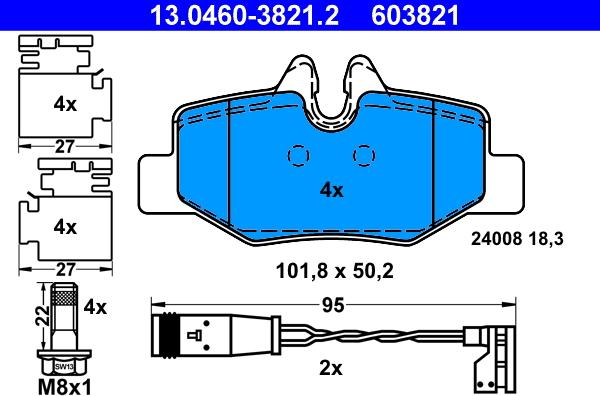 ATE 13.0460-3821.2 - Kit pastiglie freno, Freno a disco autozon.pro