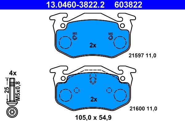 ATE 13.0460-3822.2 - Kit pastiglie freno, Freno a disco autozon.pro