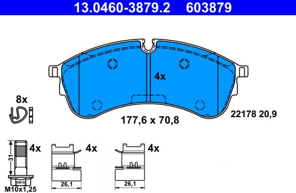 ATE 13.0460-3879.2 - Kit pastiglie freno, Freno a disco autozon.pro