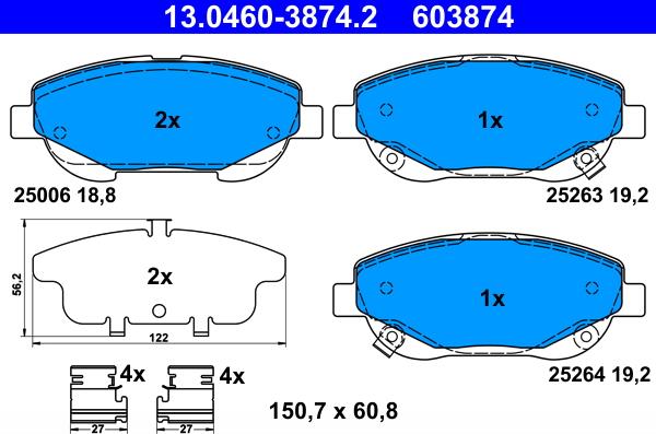 ATE 13.0460-3874.2 - Kit pastiglie freno, Freno a disco autozon.pro