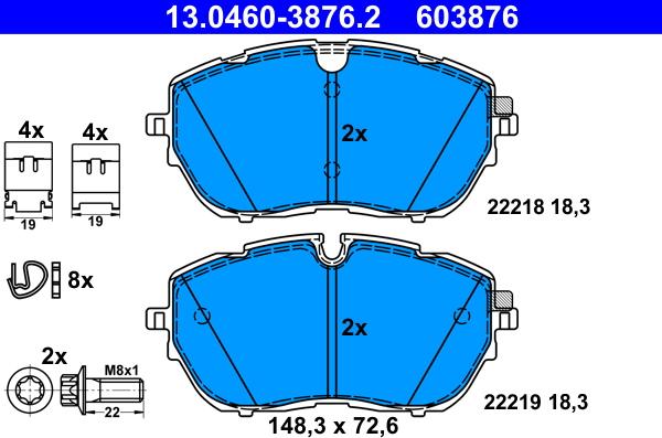 ATE 13.0460-3876.2 - Kit pastiglie freno, Freno a disco autozon.pro