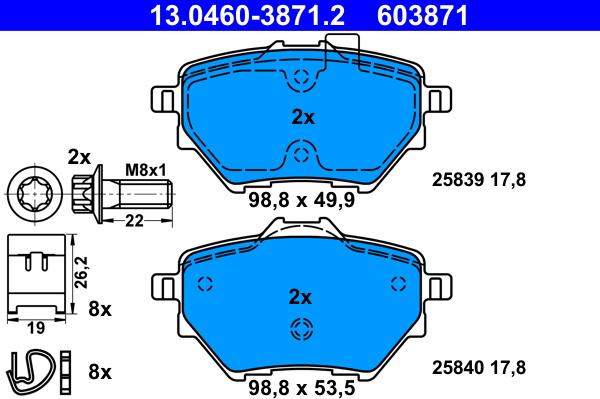 ATE 13.0460-3871.2 - Kit pastiglie freno, Freno a disco autozon.pro