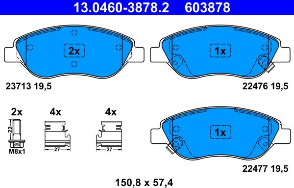 ATE 13.0460-3878.2 - Kit pastiglie freno, Freno a disco autozon.pro