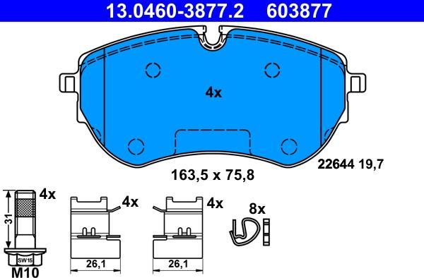 ATE 13.0460-3877.2 - Kit pastiglie freno, Freno a disco autozon.pro