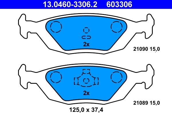 ATE 13.0460-3306.2 - Kit pastiglie freno, Freno a disco autozon.pro