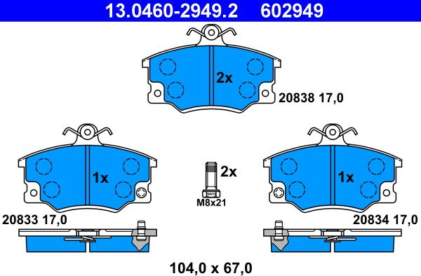 ATE 13.0460-2949.2 - Kit pastiglie freno, Freno a disco autozon.pro