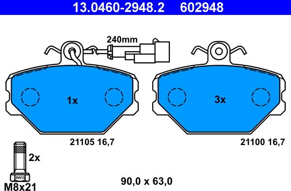 ATE 13.0460-2948.2 - Kit pastiglie freno, Freno a disco autozon.pro