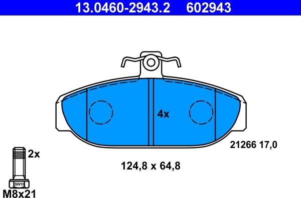 ATE 13.0460-2943.2 - Kit pastiglie freno, Freno a disco autozon.pro