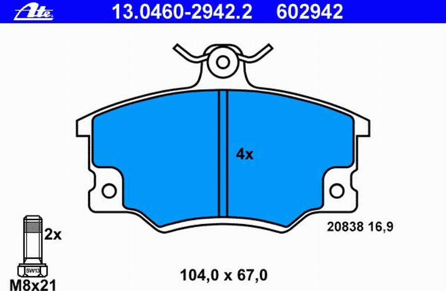 ATE 13.0460-2942.2 - Kit pastiglie freno, Freno a disco autozon.pro