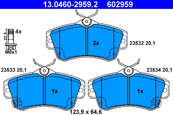 ATE 13.0460-2959.2 - Kit pastiglie freno, Freno a disco autozon.pro