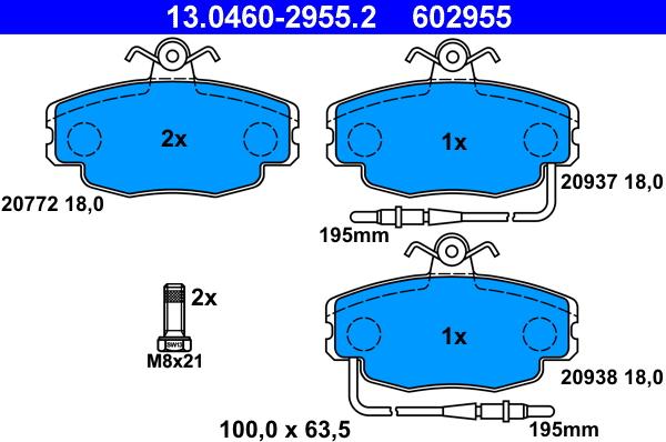 ATE 13.0460-2955.2 - Kit pastiglie freno, Freno a disco autozon.pro