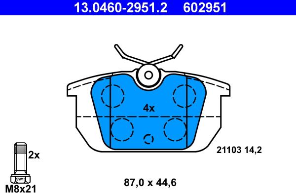 ATE 13.0460-2951.2 - Kit pastiglie freno, Freno a disco autozon.pro